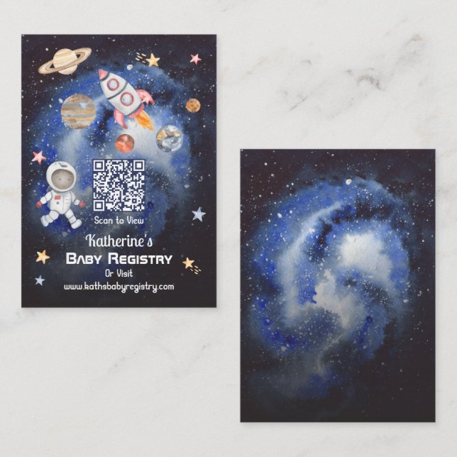 Outer Space Rockets Planets QR Code Baby Registry  Enclosure Card (Front/Back)