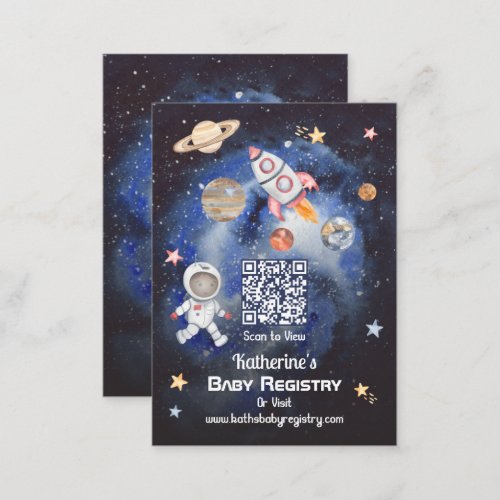 Outer Space Rockets Planets QR Code Baby Registry  Enclosure Card