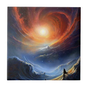 Outer Space Sci Fi Landscape Art Ceramic Tile