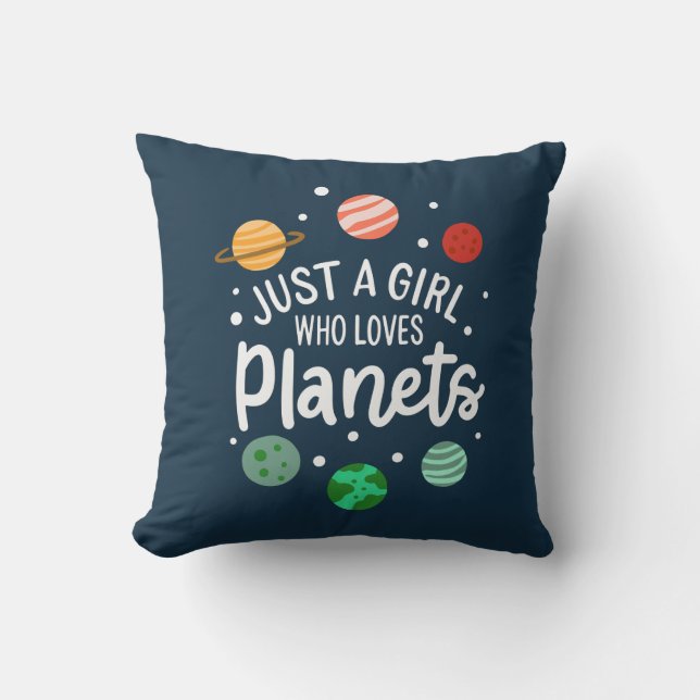 Outer Space Science Girl Who Loves Planets Throw Pillow (Front)