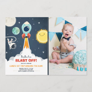 Outer Space Ship Boy 1st Birthday Invitation