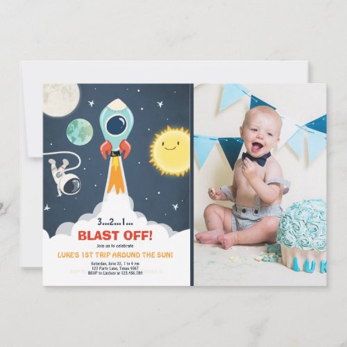 Outer Space Ship Boy 1st Birthday Invitation