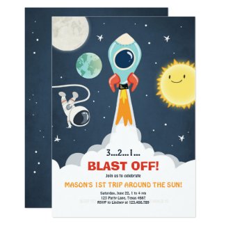Outer Space Ship Boy 1st Birthday Invitation