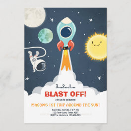 Outer Space Ship Boy 1st Birthday Invitation