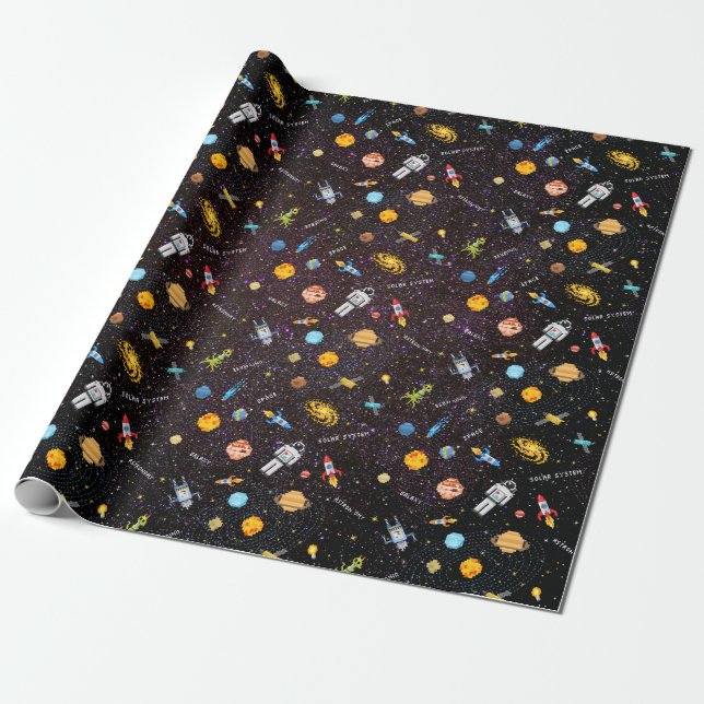 Outer Space Ships Wrapping Paper (Unrolled)