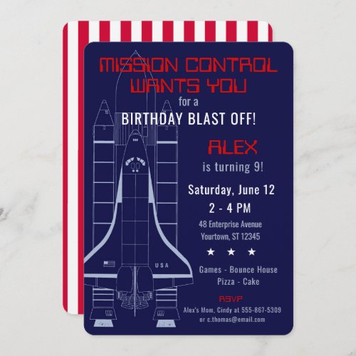 Outer Space Shuttle  Astronaut Birthday Invitation