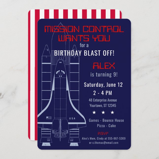 Outer Space Shuttle / Astronaut Birthday Invitation (Front/Back)