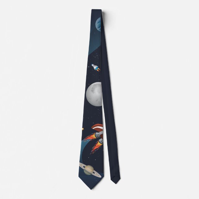 Outer Space Shuttle Moon Stars Modern Neck Tie (Front)