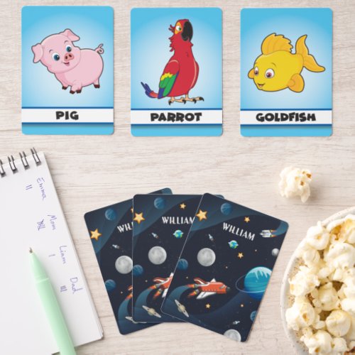 Outer Space Shuttle Moon Stars Personalized Matching Game Cards