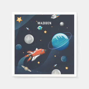 Outer Space Shuttle Travel Moon Stars Custom Paper Napkins