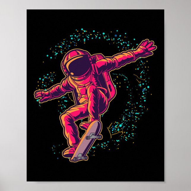 Outer Space Skateboarding Cosmonaut Boys Kids Gift Poster (Front)