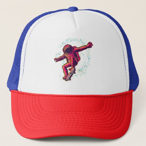 Outer Space Skateboarding Cosmonaut Boys Kids Gift Trucker Hat