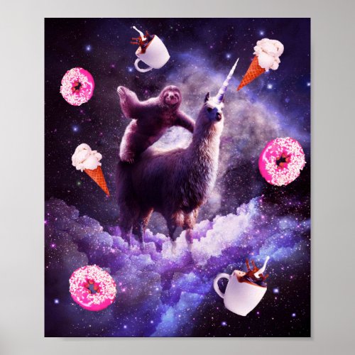 Outer Space Sloth Riding Llama Unicorn _ Donut Poster