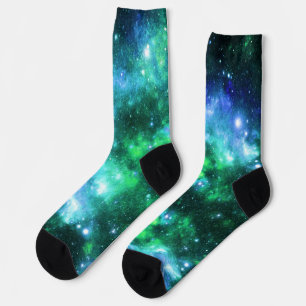 Outer Space Socks - Blue Green Star Pattern