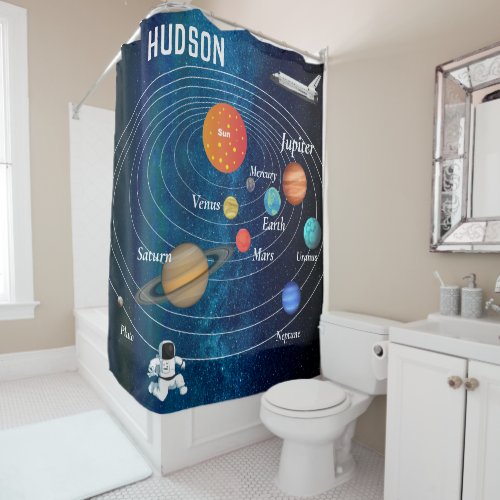 Outer Space Solar System Astronaut Spaceship Pluto Shower Curtain