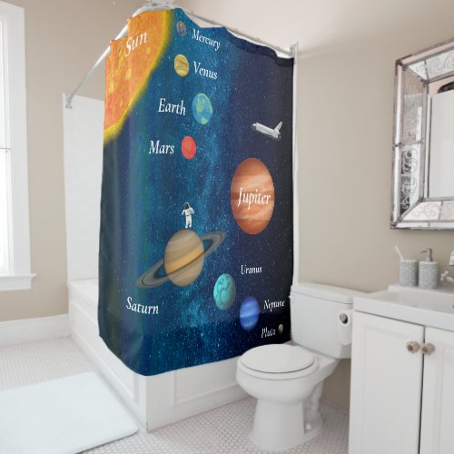 Outer Space Solar System Astronaut Spaceship Shower Curtain