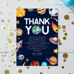 Outer Space Spaceship Planets Birthday Party Thank You Card