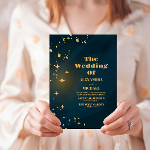 Outer Space Starry Universe Teal Galaxy Wedding Invitation