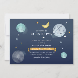 Outer Space Stars and Moon Baby Shower Invitation