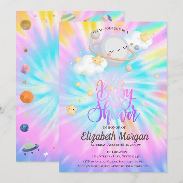 Outer Space Stars Planet Tie Dye Baby Shower  Invitation (Front/Back)