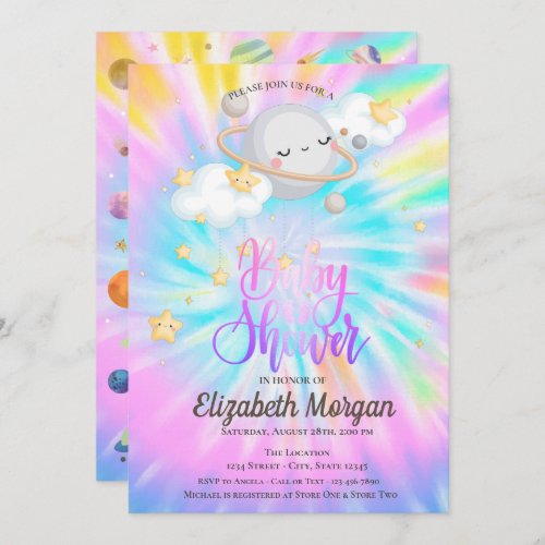 Outer Space Stars Planet Tie Dye Baby Shower  Invitation