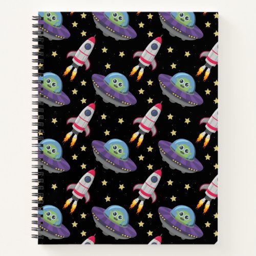 Outer Space stars ufo alien space ship rocket Notebook