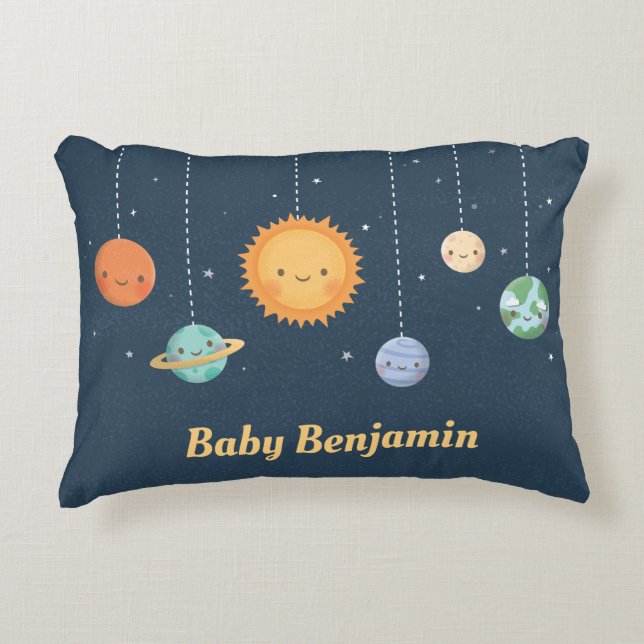 Outer Space Sun and Planets Galaxy Baby Nursery Accent Pillow (Front)