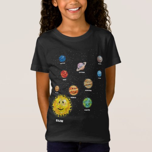 Outer Space Sun Planets Astronaut Kids Space Scien T_Shirt
