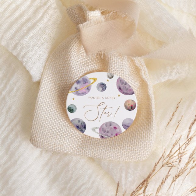Outer Space Super Star Favor or Envelope Classic Round Sticker (Creator Uploaded)