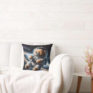 Outer Space Teddy Bear Astronaut Throw Pillow