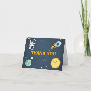 Outer Space Baby Shower Thank You  Greeting Card Space Thank You Card Space Theme A2 Thank You Card Pink Rocket Card To The Moon Shower