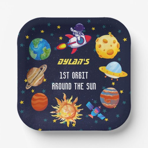 Outer Space Theme 1st Birthday Party Paper Plate