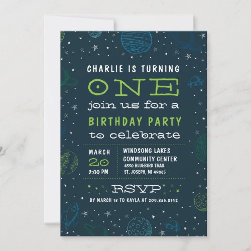 Outer Space Theme Boys Birthday Party Invitation