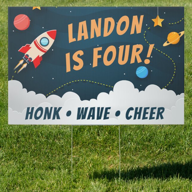 Outer Space Theme Kids Birthday Drive By Sign (Insitu)
