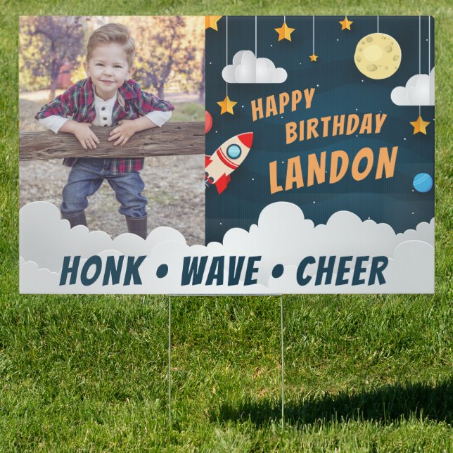 Outer Space Theme Kids Photo Birthday Drive By Sign (Insitu)