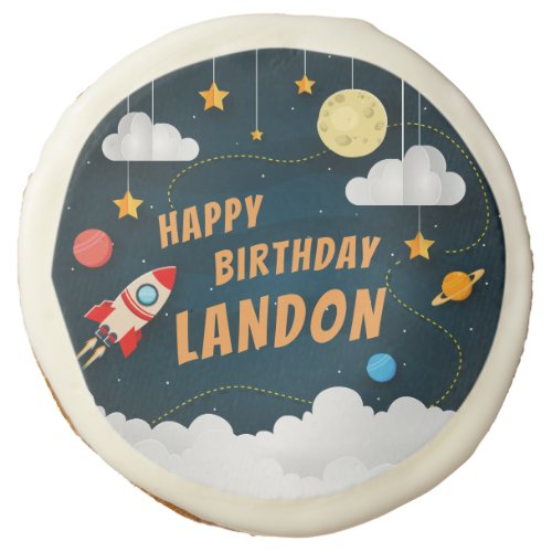 Outer Space Theme Personalized Birthday Party Sugar Cookie