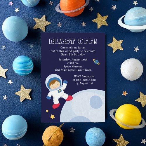 Outer Space Themed Boys Birthday Party Invitation