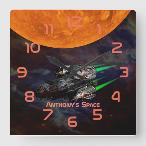 Outer Space themed Kids Room personalized Square Wall Clock