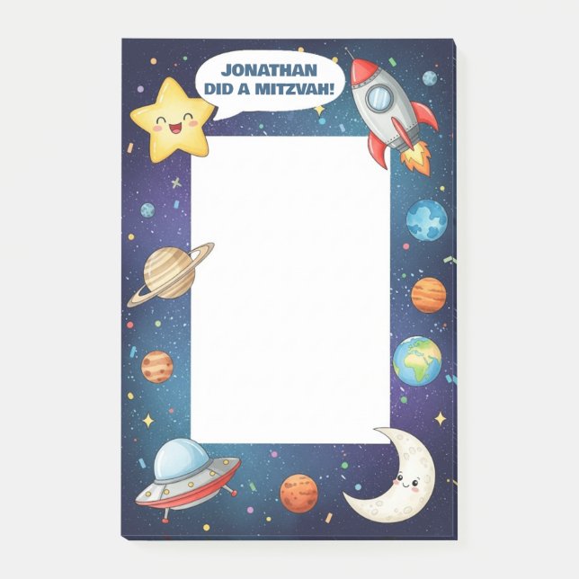 Outer Space Themed Personalized Mitzvah  Post-it Notes (Front)