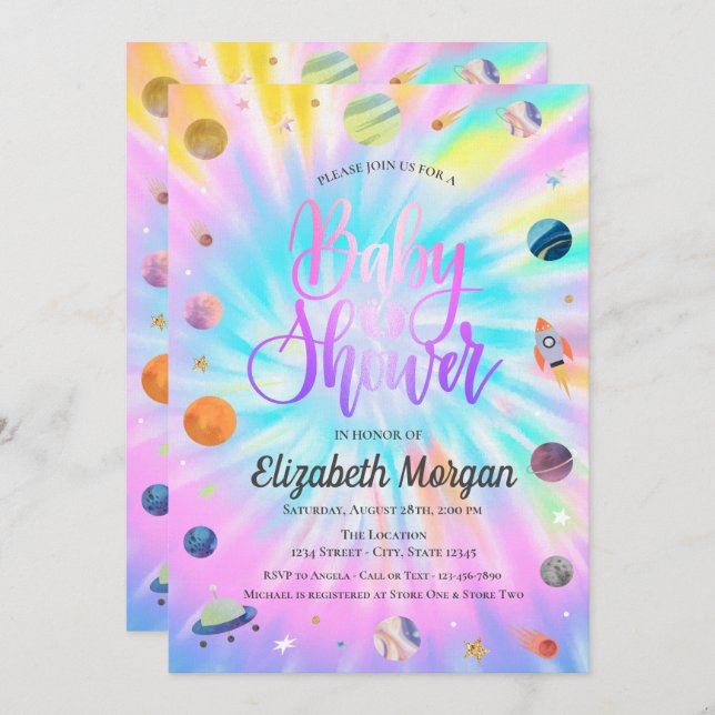Outer Space Tie Dye Baby Shower Invitation (Front/Back)