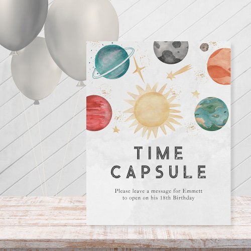 Outer Space Time Capsule 1st Birthday Table Pedestal Sign