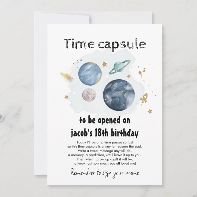 Outer Space Time Capsule First Birthday Party Invitation (Front)