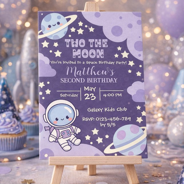 outer space Two The Moon 2nd birthday boy Invitation (Creator Uploaded)