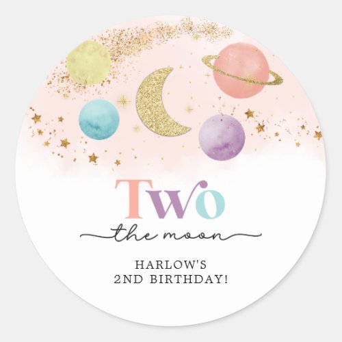 Outer Space Two the Moon 2nd Birthday Classic Round Sticker