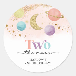 Outer Space Two the Moon 2nd Birthday Classic Round Sticker
