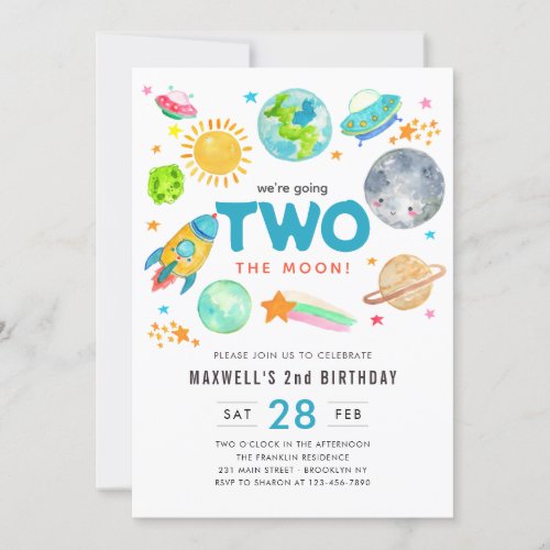 Outer Space Two the Moon 2nd Birthday Spaceship Invitation