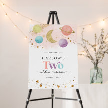 Outer Space Two the Moon 2nd Birthday Welcome Sign