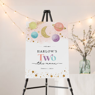 Outer Space Two the Moon 2nd Birthday Welcome Sign