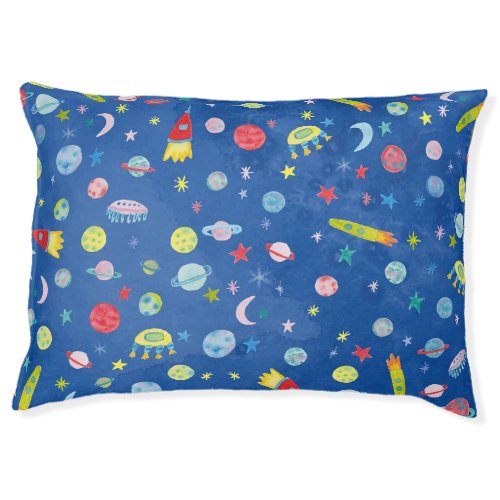 Outer Space UFO Universe Watercolor Pattern Pet Bed