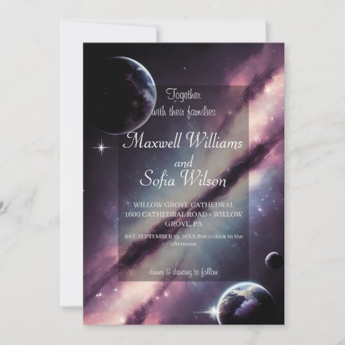 Outer Space Universe Purple Galaxy Wedding All In  Invitation